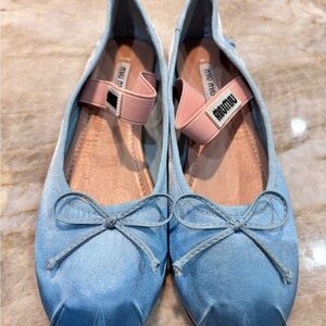 Light Blue Ballet Flats with Pink Strap